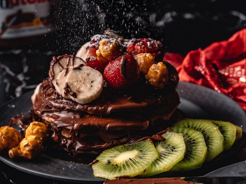 pancakes dessert chocolate fruit PNG images for advertising 4k wallpaper