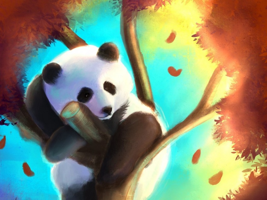 panda cute tree art colorful Isolated Item on Transparent PNG Format 4k wallpaper