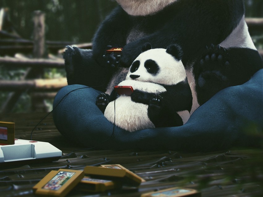 pandas joysticks cartridges play gamer Free PNG images with transparent layers 4k wallpaper