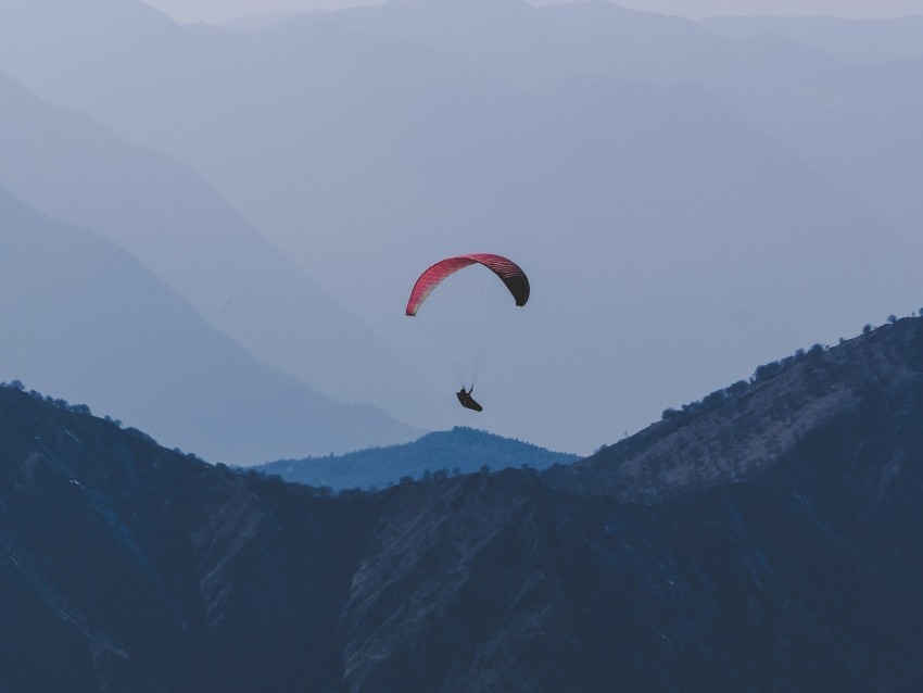 paraglider flight mountains fog ClearCut Background Isolated PNG Art