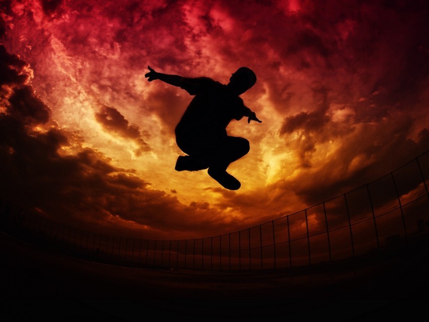 parkour silhouette jump sky clouds fence Isolated Subject in HighQuality Transparent PNG