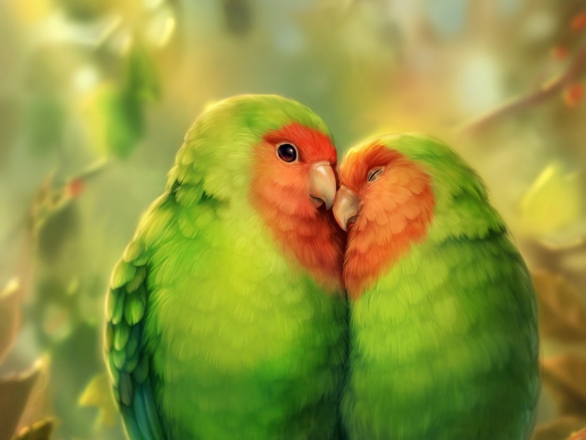 parrots birds romance cute art Clear Background PNG Isolated Design Element