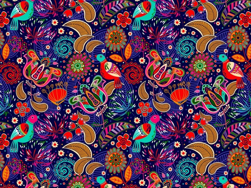 pattern colorful folklore motley bright flowers birds PNG images with no background essential