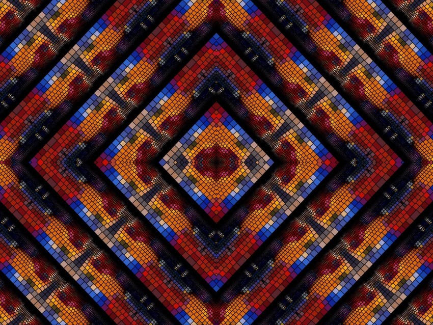 pattern kaleidoscope mosaic geometric multi-colored rhombuses squares PNG images with clear background