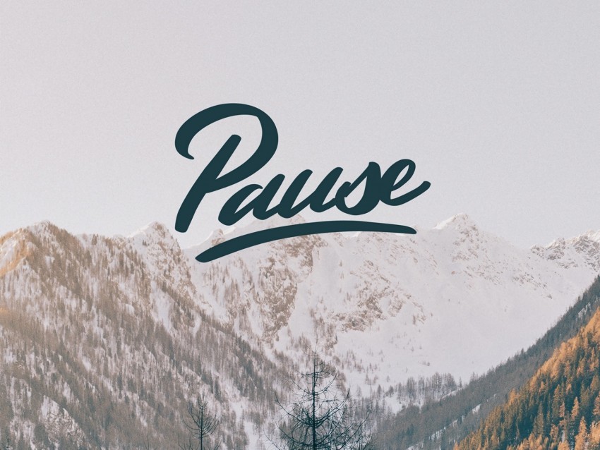 pause inscription mountains peaks Isolated Object on HighQuality Transparent PNG
