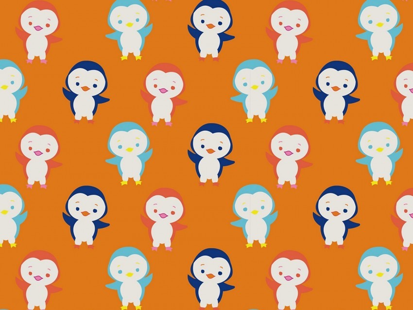 penguins cute funny pattern colorful Isolated Artwork on Transparent PNG 4k wallpaper