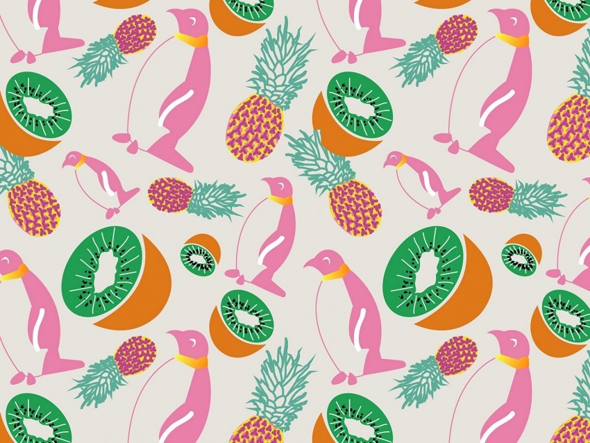 penguins pineapples kiwi pattern art PNG images with no limitations 4k wallpaper