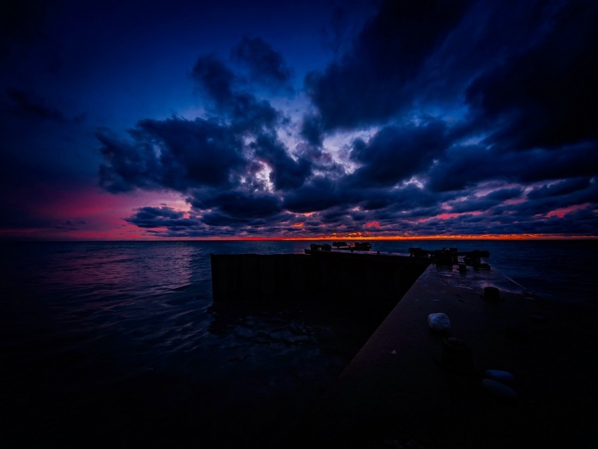 pier clouds sunset ocean horizon dark Clear background PNG clip arts