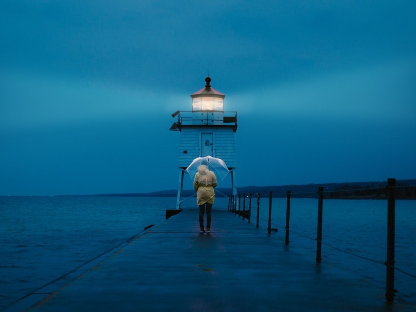 pier man lighthouse umbrella sea twilight High-resolution transparent PNG images set