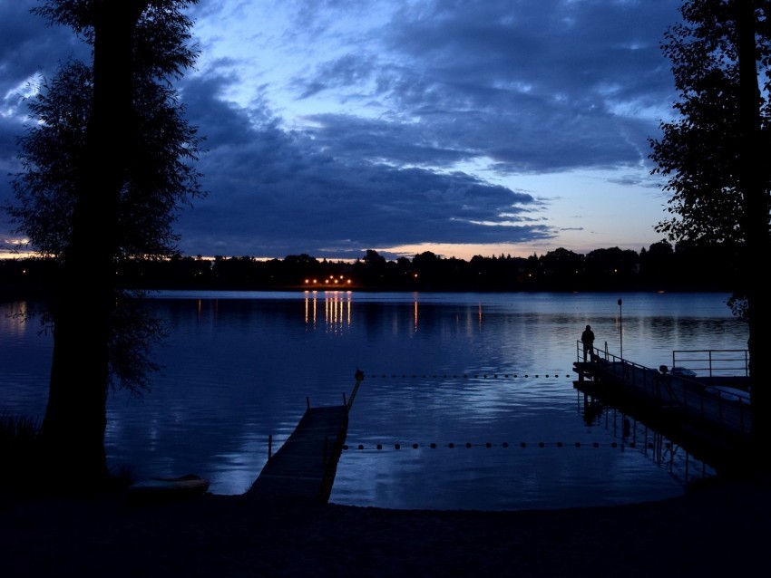 pier night river silhouette solitude PNG for free purposes