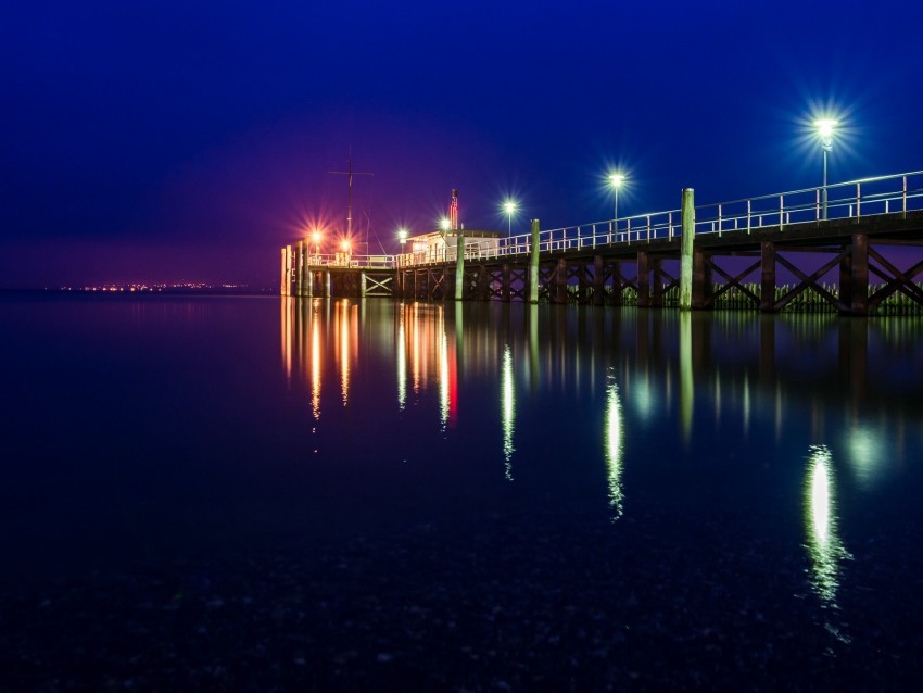 pier sea night lights light lighting Isolated Artwork in Transparent PNG