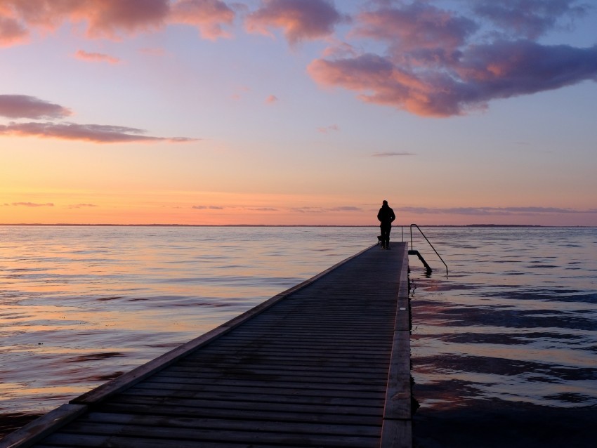 pier sea silhouette loneliness horizon distance PNG Image with Isolated Graphic