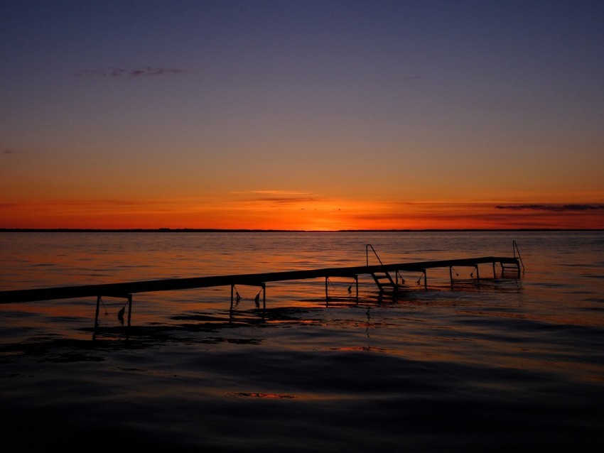 pier sea sunset horizon twilight PNG objects 4k wallpaper