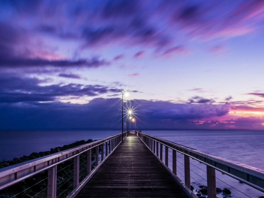 pier sunset horizon sea lilac clouds PNG with Isolated Object and Transparency