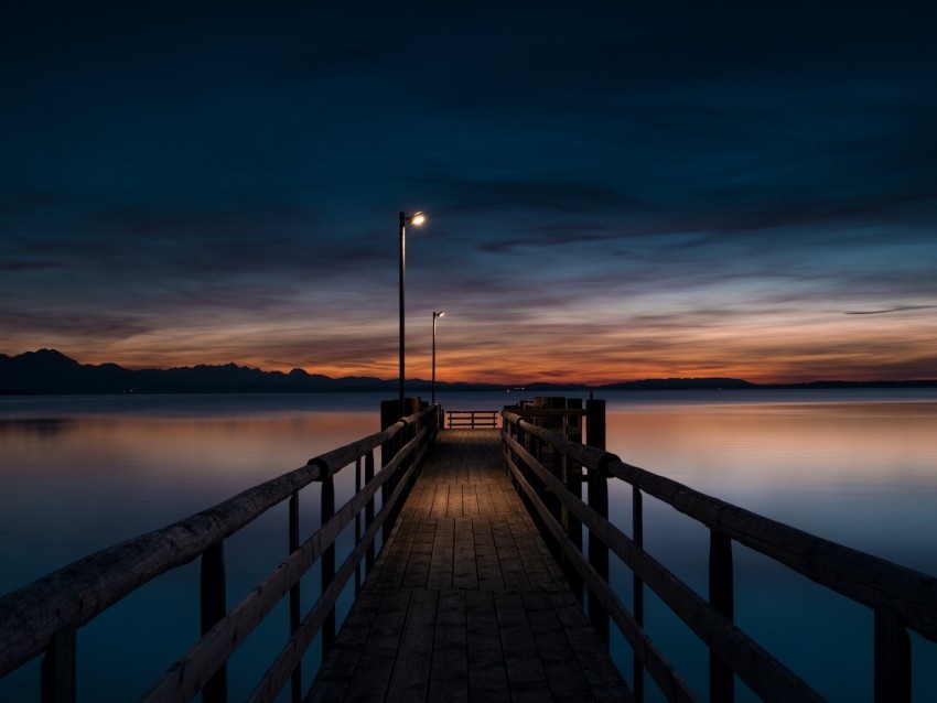 pier water lights twilight evening wooden Background-less PNGs