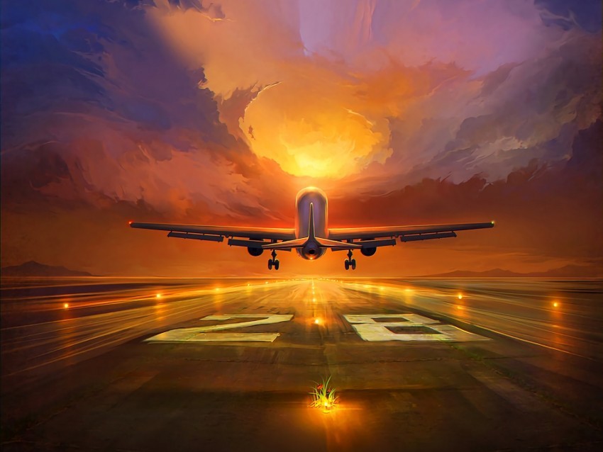 plane runway art sunset sky Transparent PNG Isolated Graphic Design