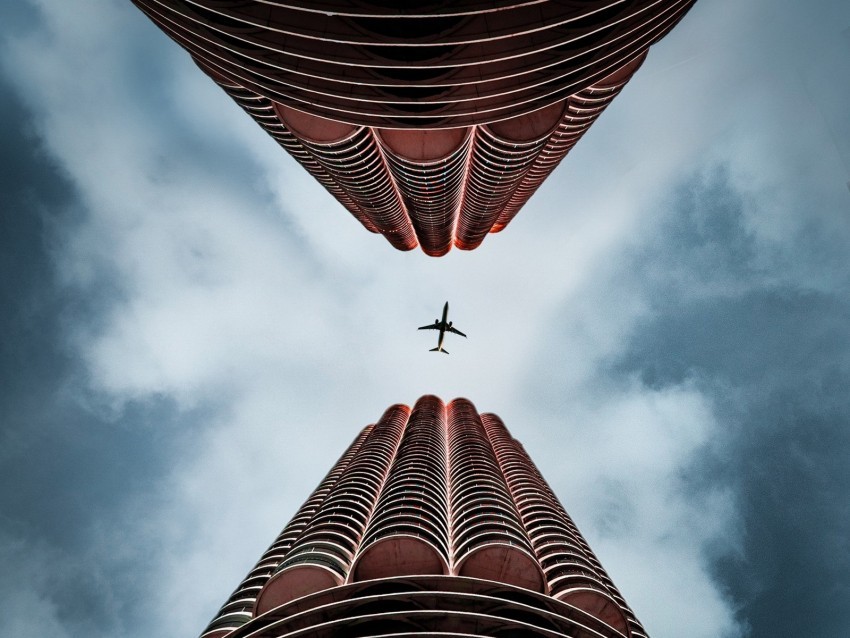 plane skyscrapers bottom view sky architecture Clear background PNGs