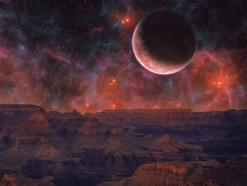 planet mountains landscape alien space PNG with no cost
