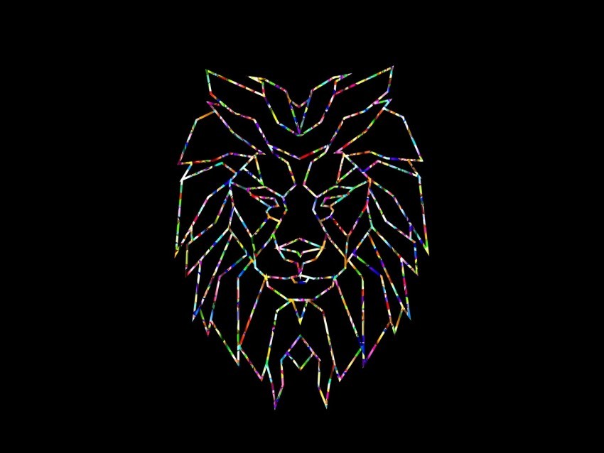 polygon lion colorful black Isolated Element with Clear PNG Background 4k wallpaper
