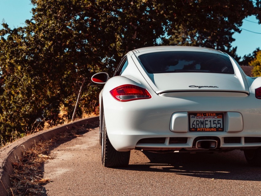 porsche cayman porsche car sportscar white rear view Isolated PNG Image with Transparent Background