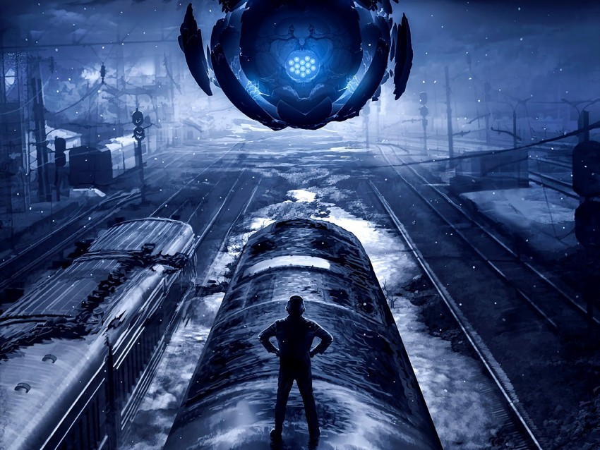 portal train silhouette railway cyberpunk art PNG with Isolated Transparency