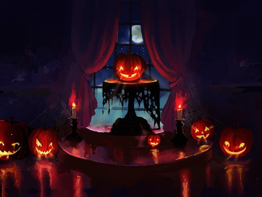 pumpkin halloween art candles night HighResolution PNG Isolated on Transparent Background 4k wallpaper