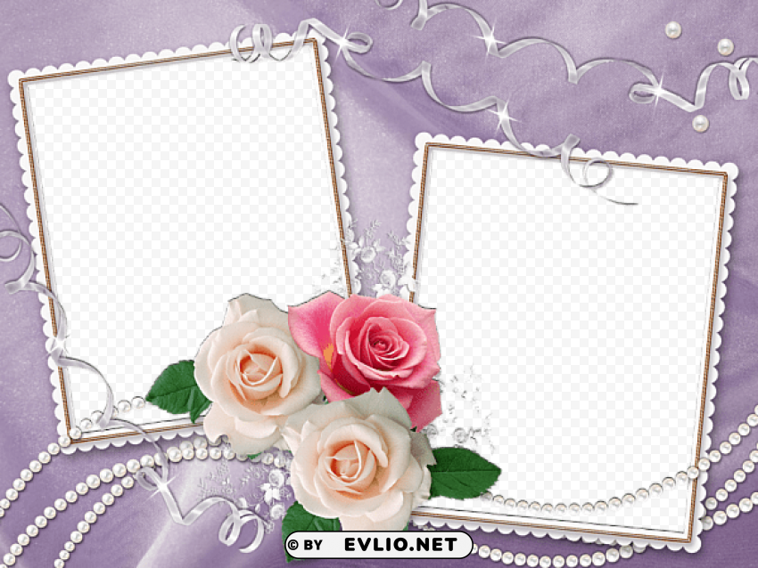 purple wedding frame with roses PNG images with transparent overlay