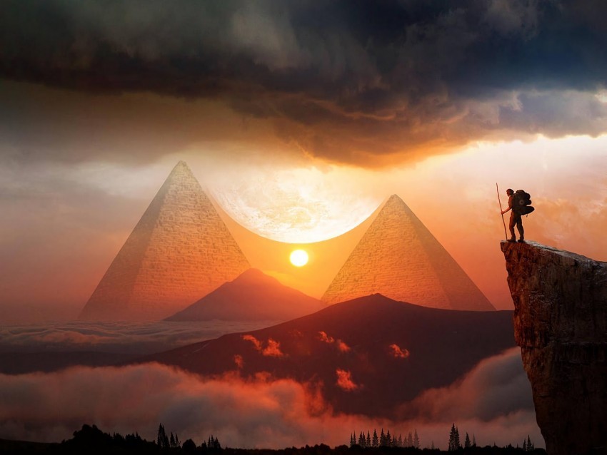 pyramids sunset landscape hills clouds travel PNG images with clear alpha layer 4k wallpaper
