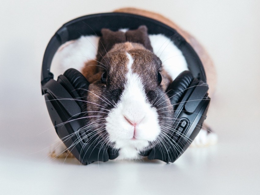 rabbit headphones music audio Transparent PNG Isolated Artwork 4k wallpaper