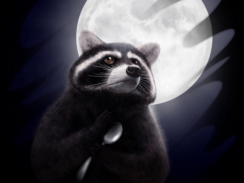 raccoon moon spoon art funny Isolated Artwork on Clear Transparent PNG