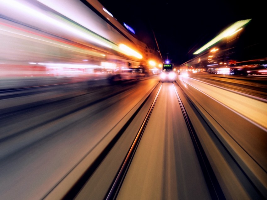 rails tram movement speed light long exposure PNG with Transparency and Isolation