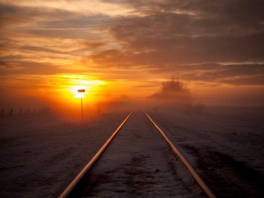 railway fog snow sunset horizon Free PNG images with alpha channel compilation 4k wallpaper