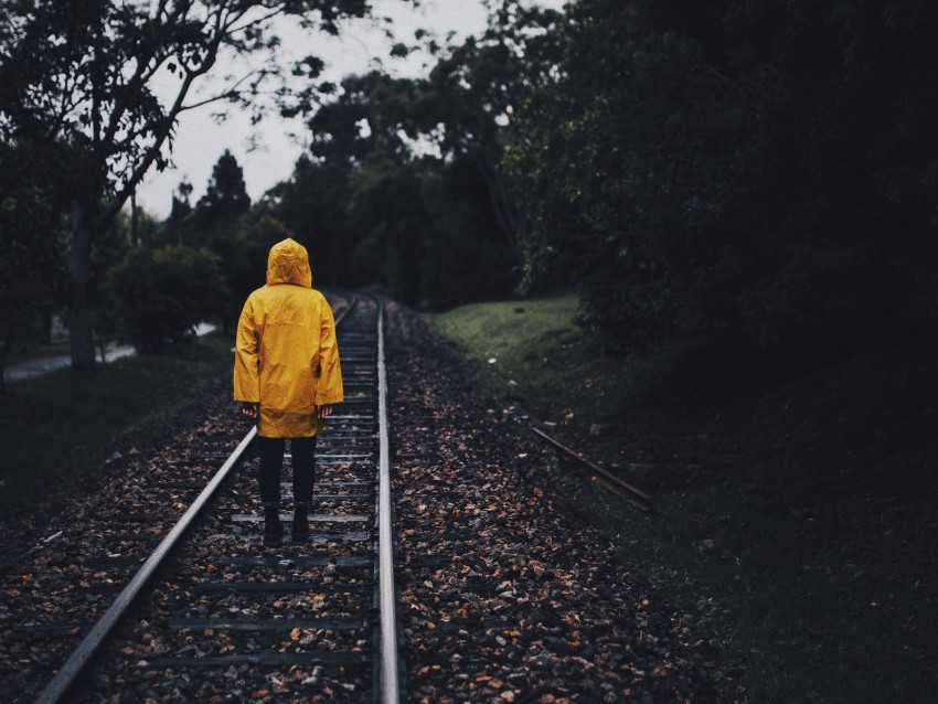 raincoat man railway lonely autumn yellow PNG transparent images extensive collection