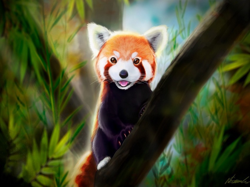 red panda tongue protruding art animal cute PNG image with no background