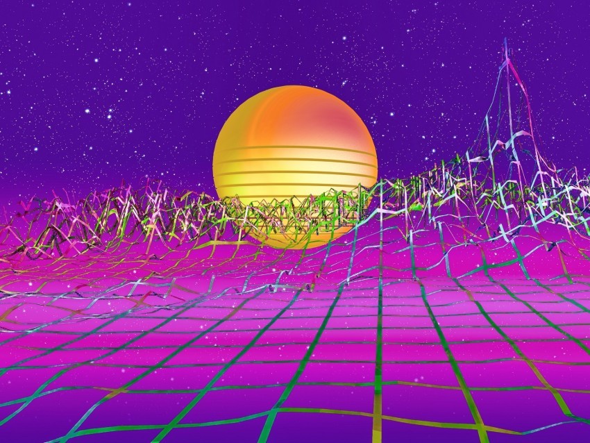 retrowave art retro synthwave sun relief grid Transparent PNG images with high resolution 4k wallpaper