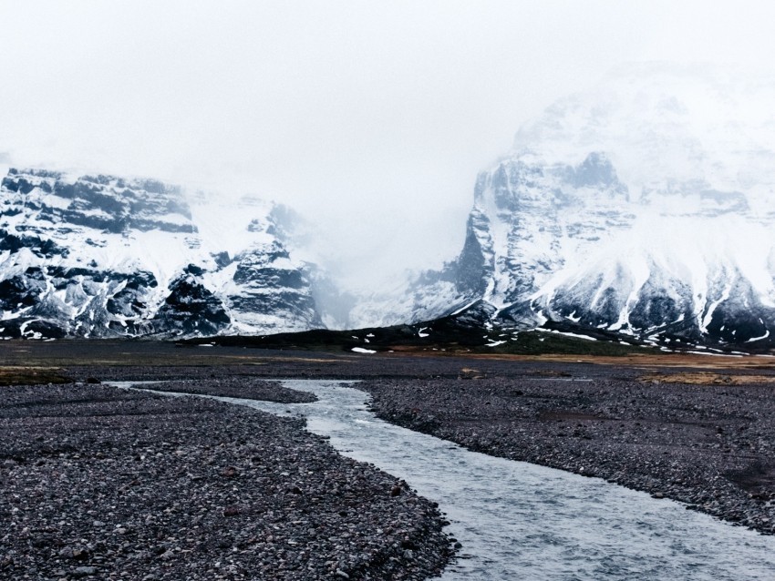 river glaciers mountains fog current stones iceland Transparent PNG images for design