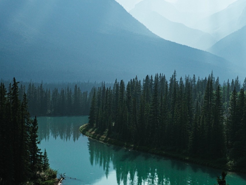 river mountains forest fog landscape PNG Graphic with Isolated Clarity