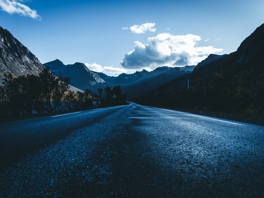 road asphalt mountains clouds direction Isolated Element in HighQuality PNG