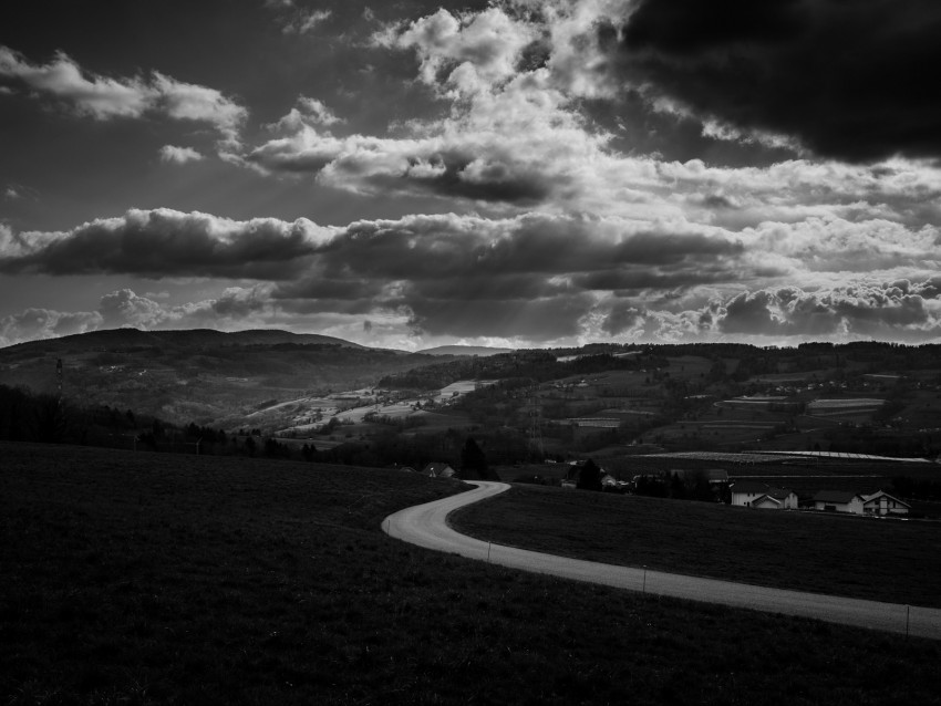 road bw turn sky clouds PNG for digital design