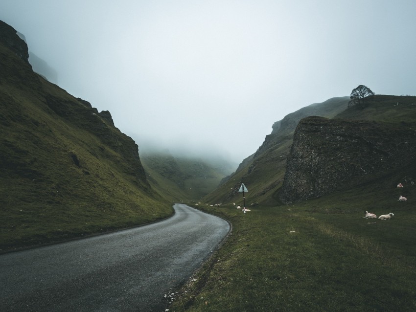 road fog turn mountains PNG clipart with transparent background 4k wallpaper