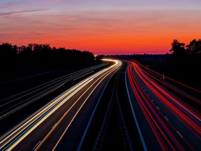 road lights dark motion long exposure PNG with isolated background 4k wallpaper