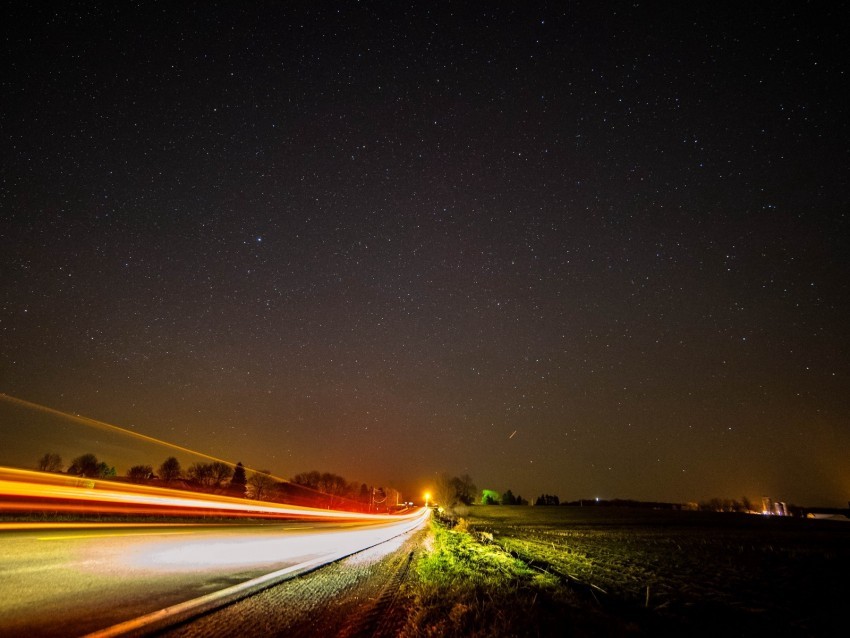 road long exposure starry sky stars night PNG files with transparent backdrop