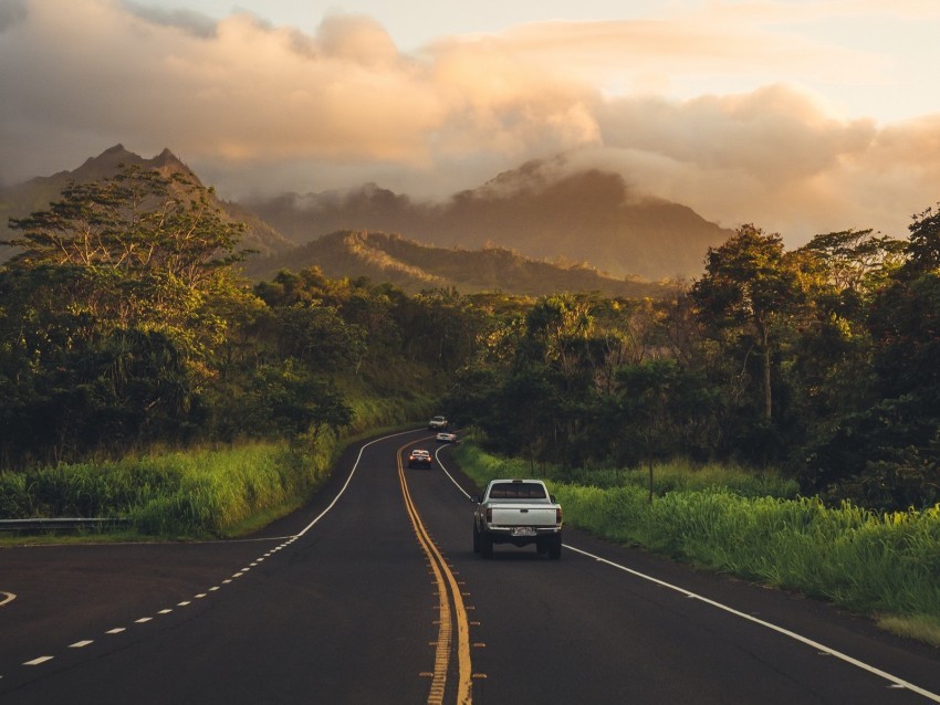 road mountains landscape turn asphalt cars PNG Isolated Subject on Transparent Background