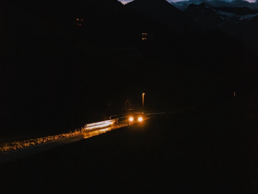 road night dark headlights light PNG Isolated Subject on Transparent Background