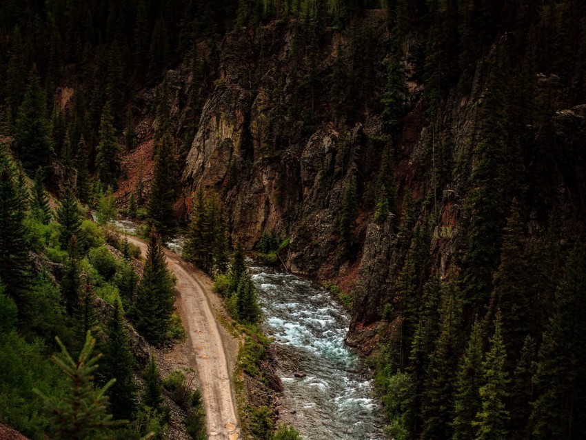 road river aerial view forest cliff Transparent Background PNG Isolated Element