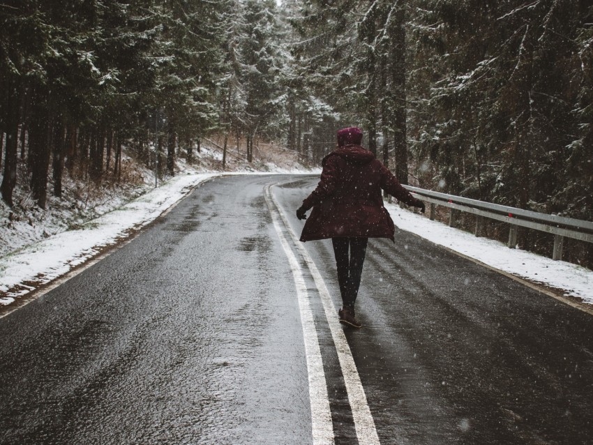 road silhouette trees turn snow asphalt wet Isolated Item in Transparent PNG Format