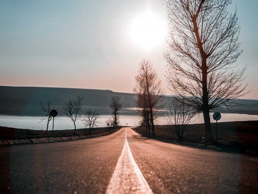 road trees sunset sky direction PNG picture 4k wallpaper