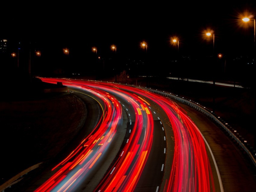 road turn backlight night long exposure Isolated Artwork on Transparent Background PNG