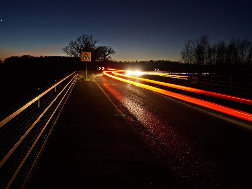 road turn long exposure night glow Clear Background PNG with Isolation