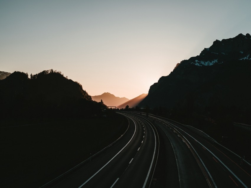 road turn mountains morning sundawn empty PNG transparency